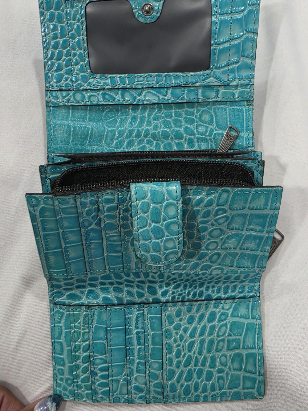 P Nash Turquoise Croc-Embossed Wallet with Metal Accent - Picture 3 of 8